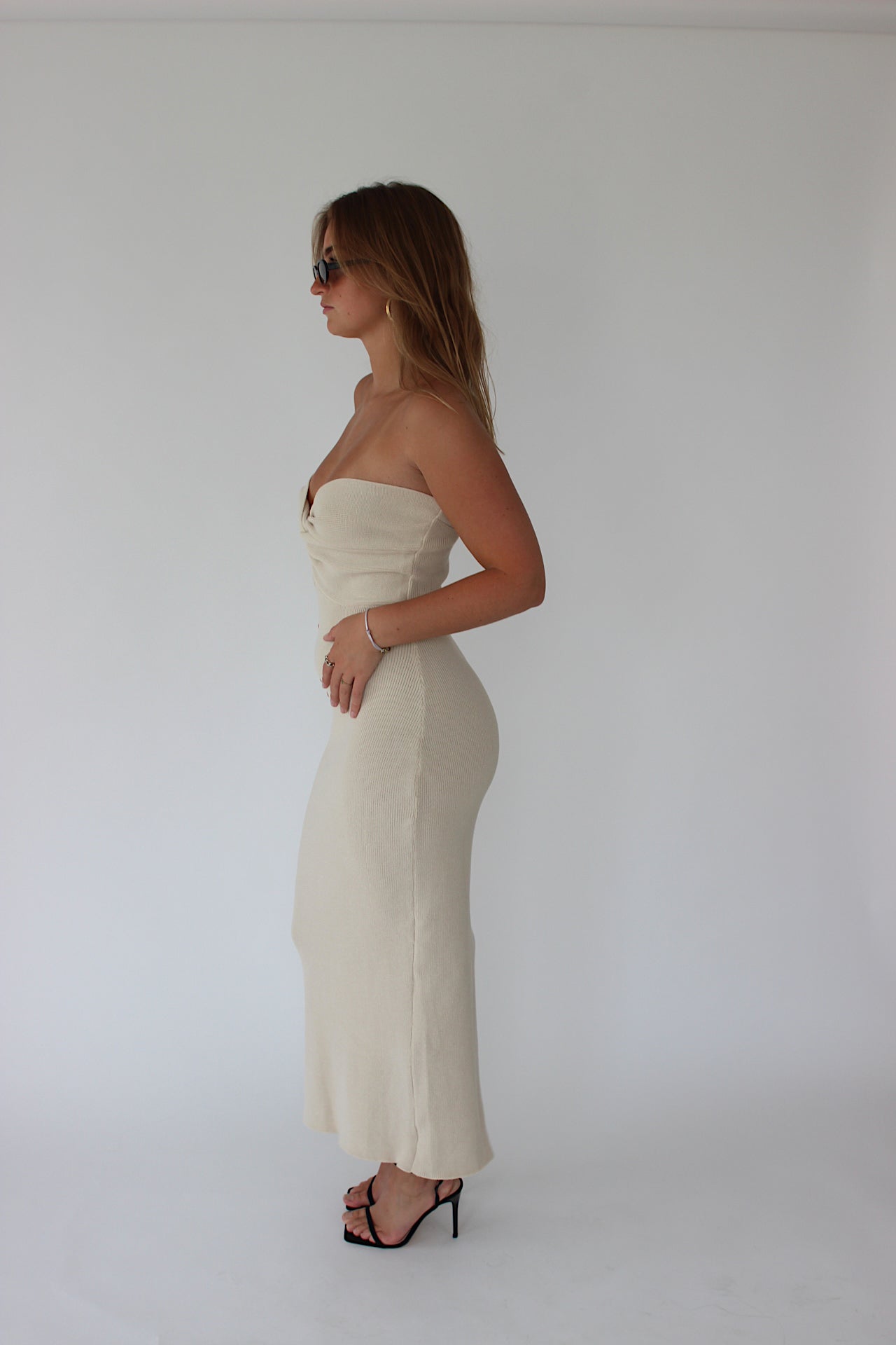 ORLA - Beige Strapless Twisted Bustier Maxi Dress