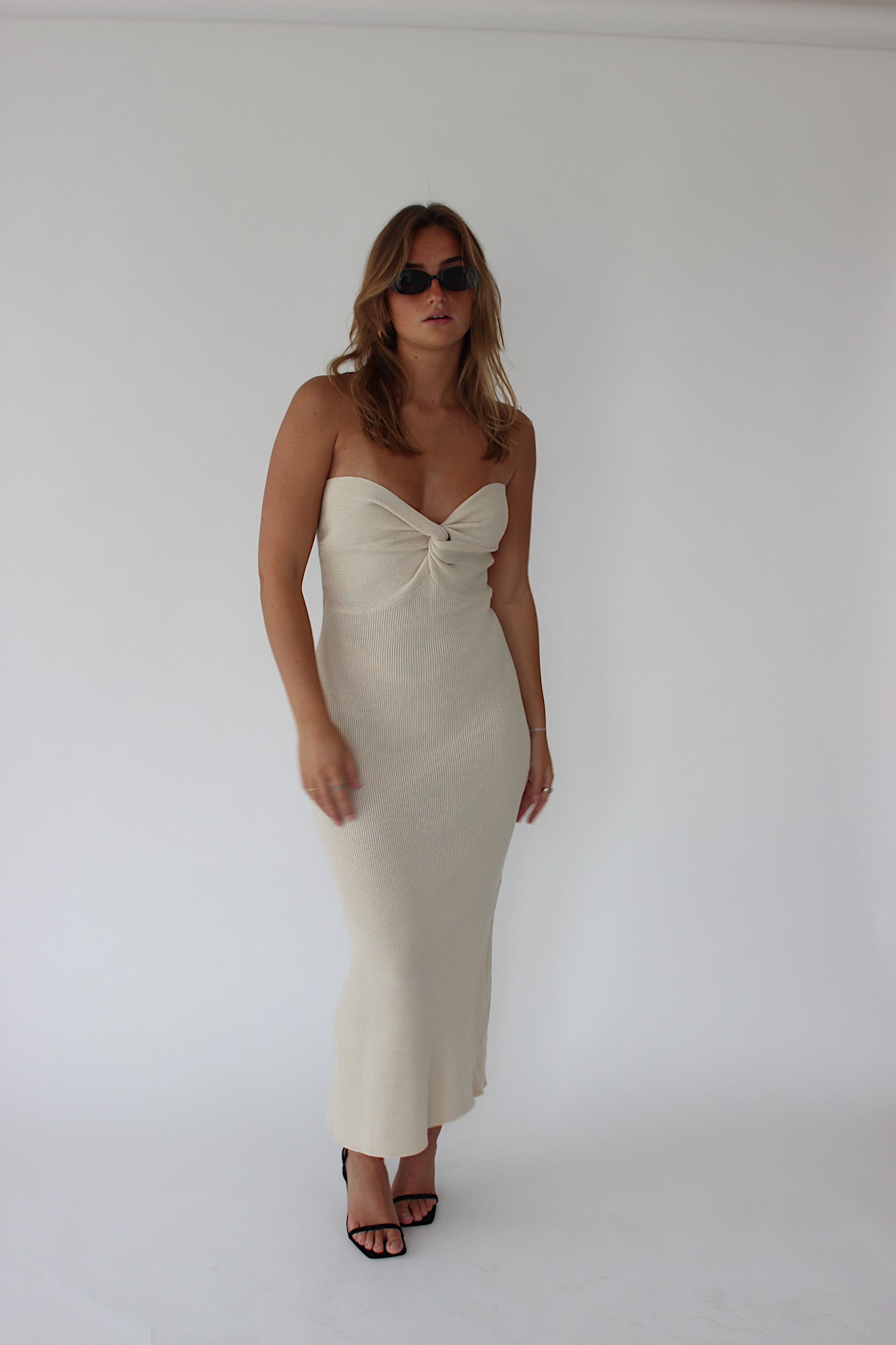 ORLA - Beige Strapless Twisted Bustier Maxi Dress ORLA - Beige Strapless Twisted Bustier Maxi Dress