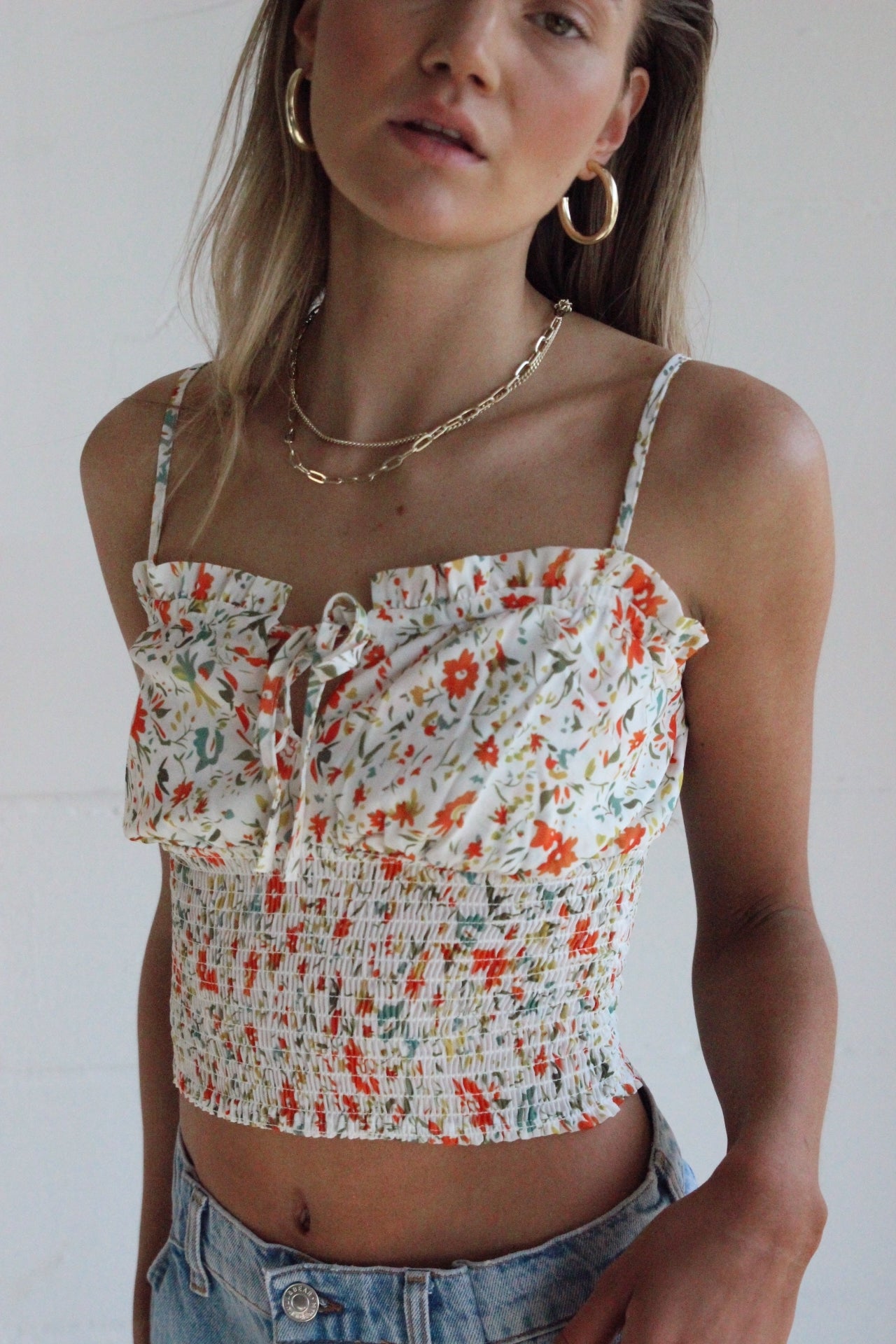 DANA – Floral Printed Tie Up Top