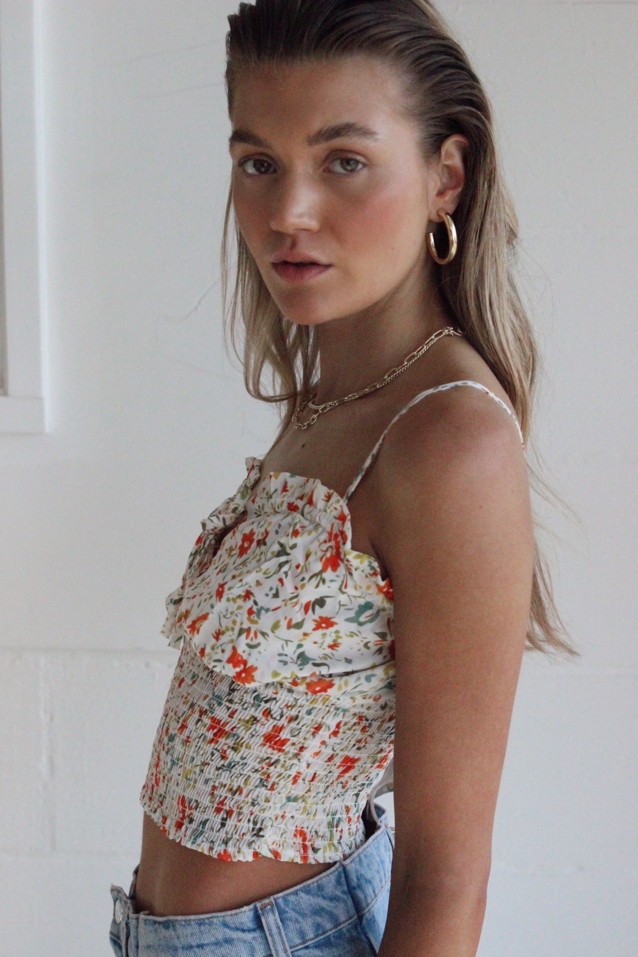DANA – Floral Printed Tie Up Top