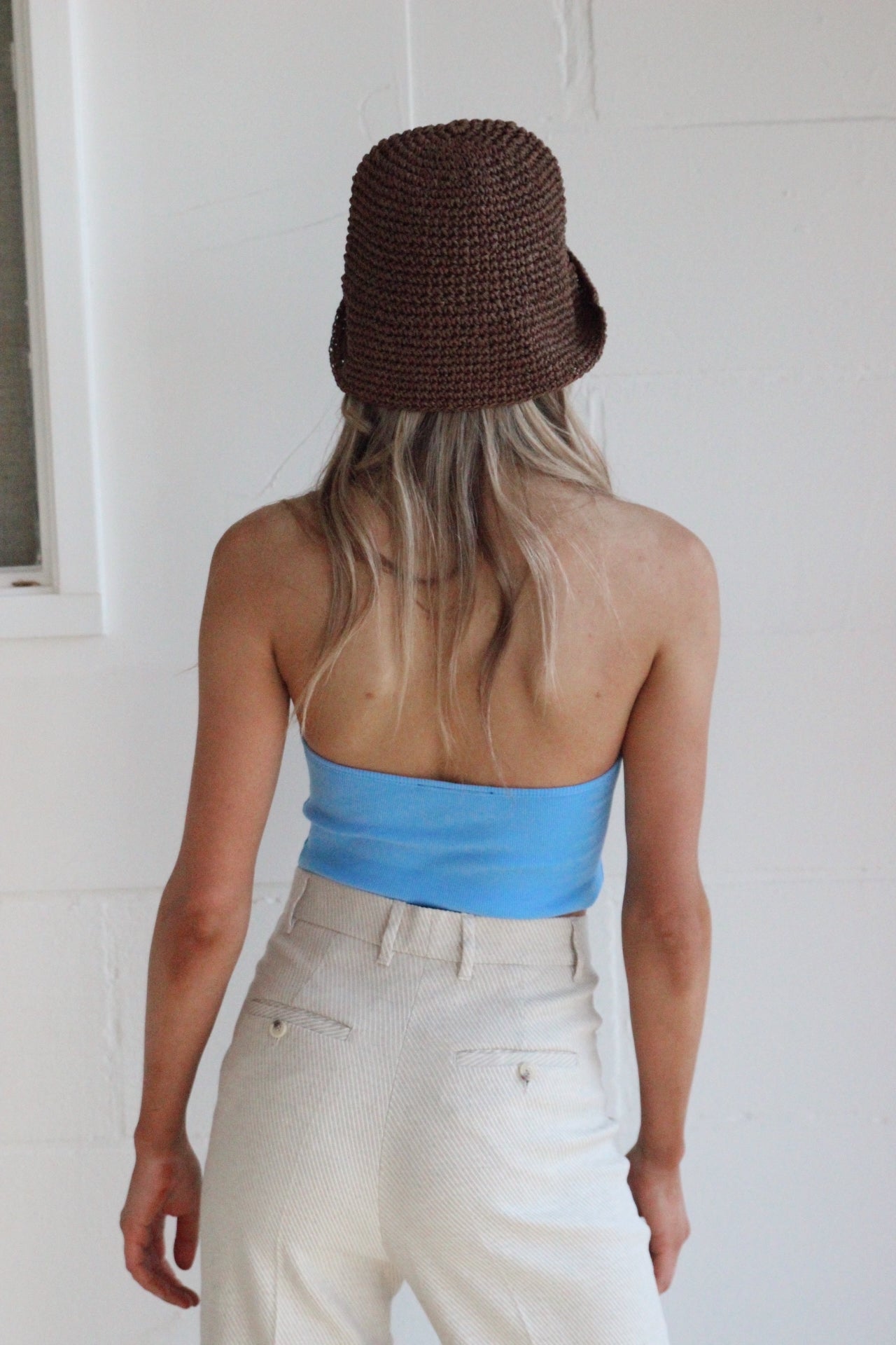 LOU – Blue Ribbed Cotton Halter Top