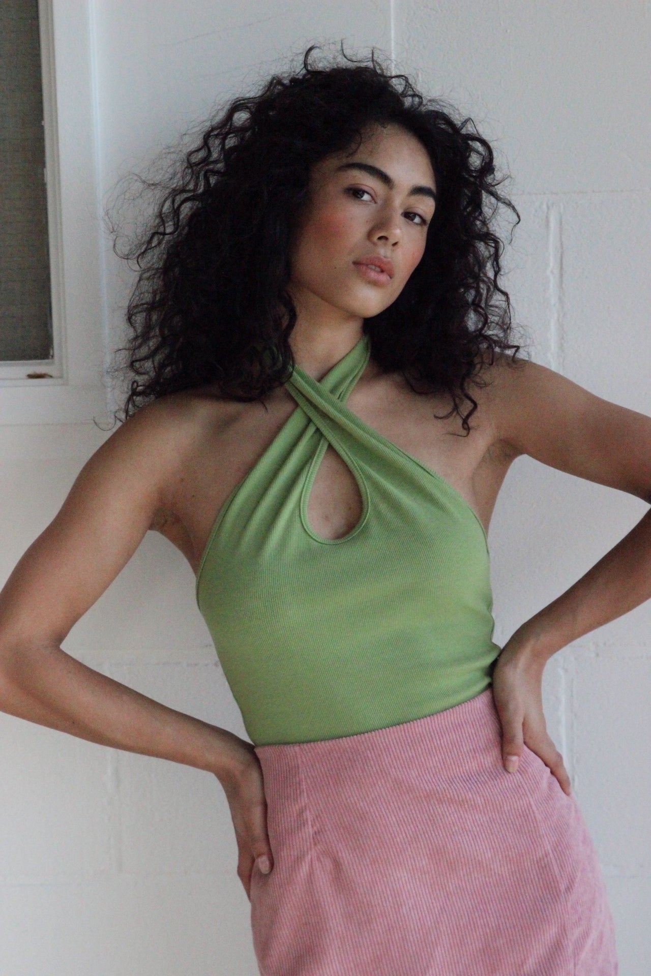 LUNE – Pink Ribbed Side Split Skirt