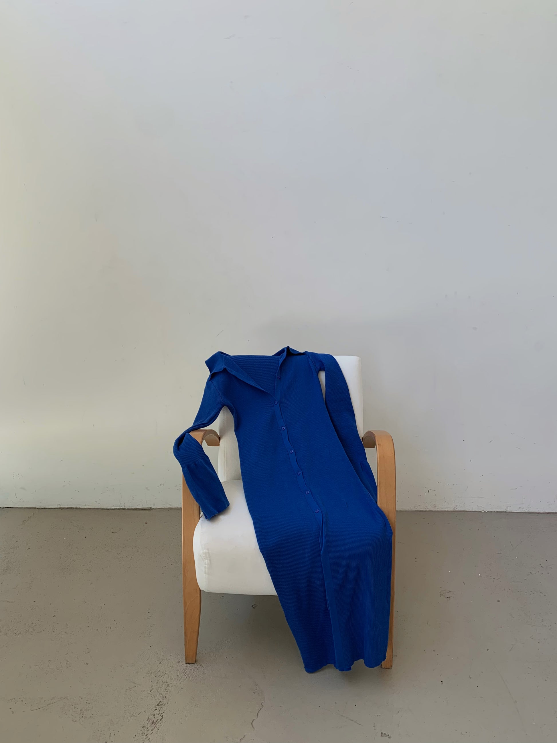 Blue Rib Knitted Collared Midi Dress via Chouette Club