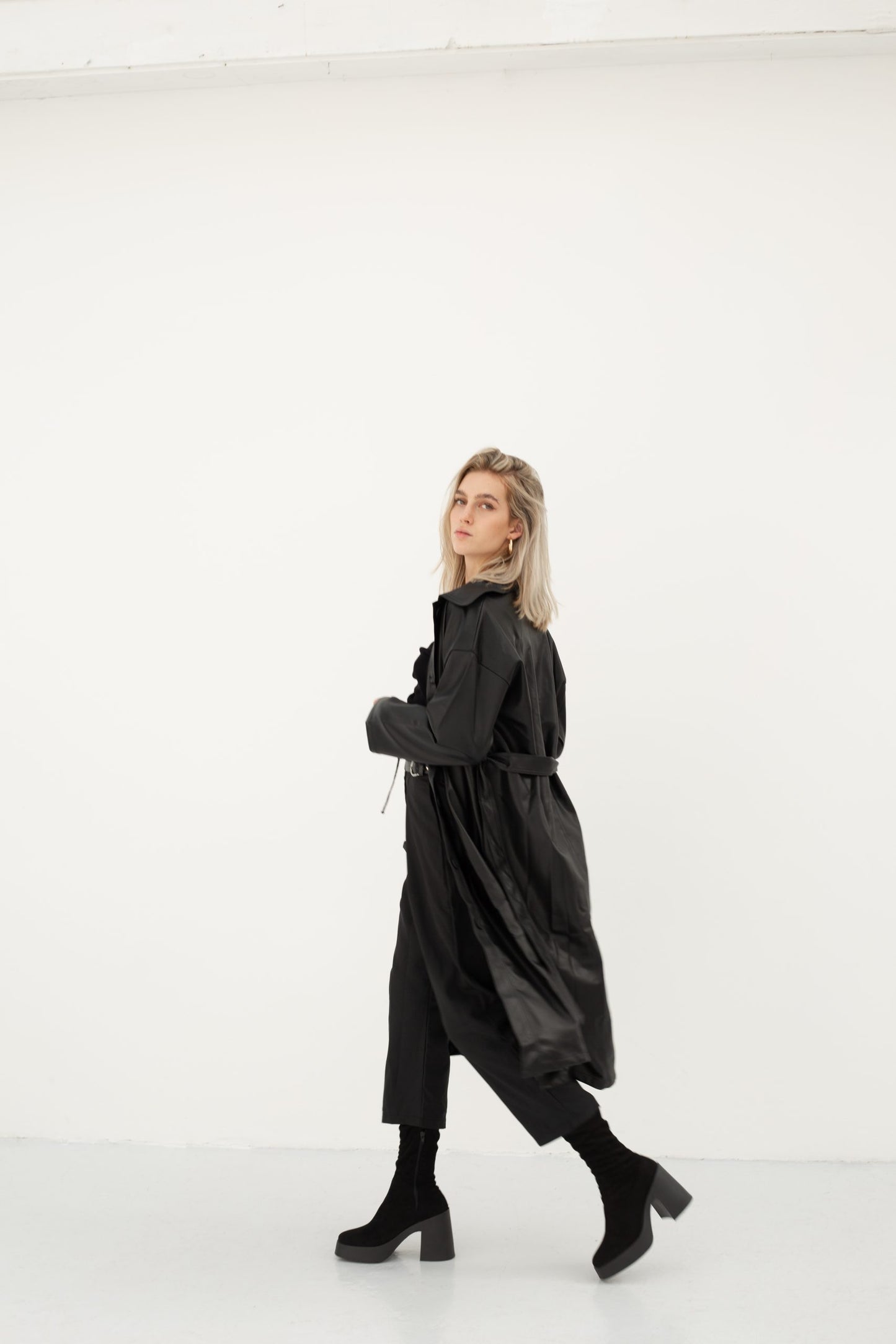 MAX – Faux Leather Trench Coat
