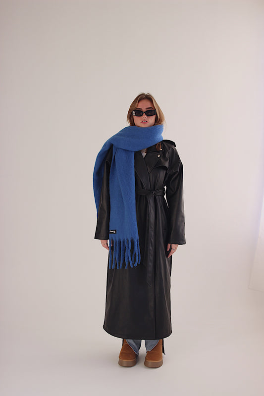 FRIDA – Blue Soft Braided Tassle Scarf