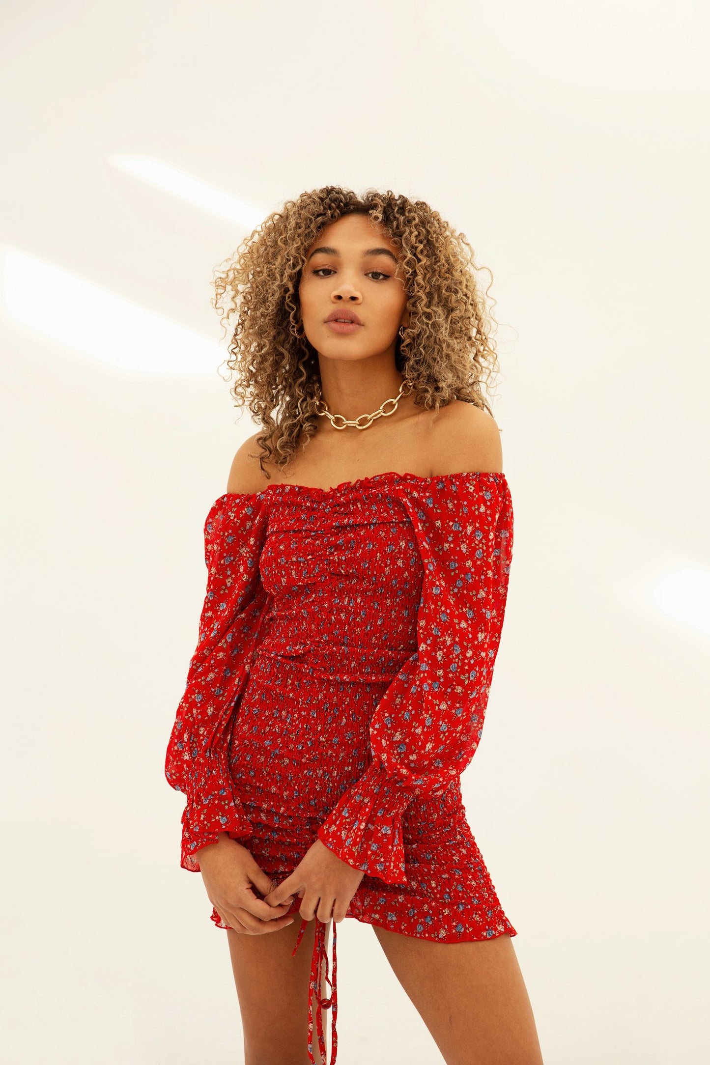 FLORE – Red Printed Mesh Dress