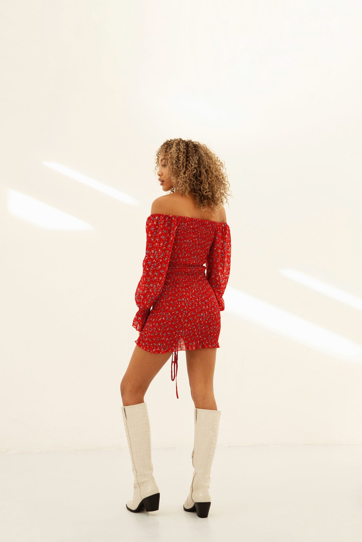 FLORE – Red Printed Mesh Dress