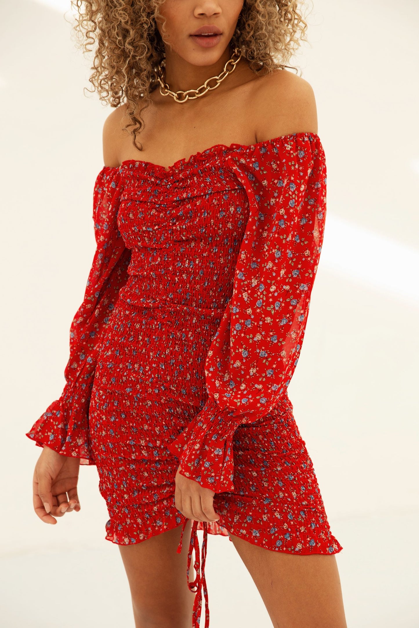 FLORE – Red Printed Mesh Dress