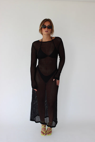 JUNO - Black Crochet Maxi Dress chouette club JUNO - Black Crochet Maxi Dress chouette club