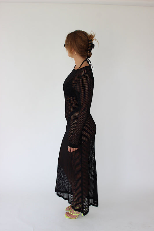 JUNO - Black Crochet Maxi Dress