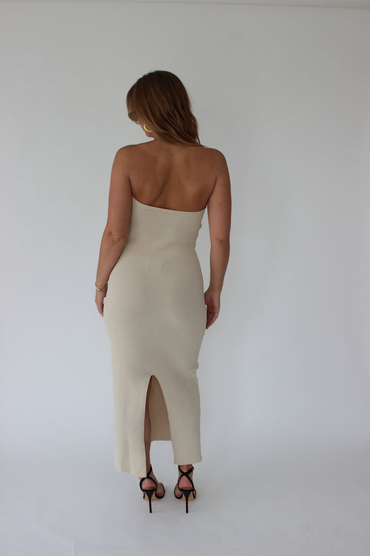 ORLA - Beige Strapless Twisted Bustier Maxi Dress
