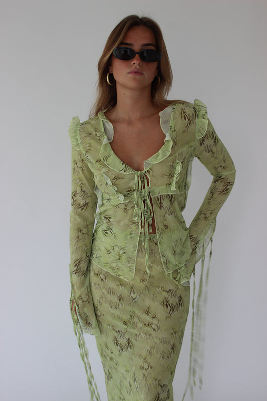 VIVI - Green Frilled Collar Blouse