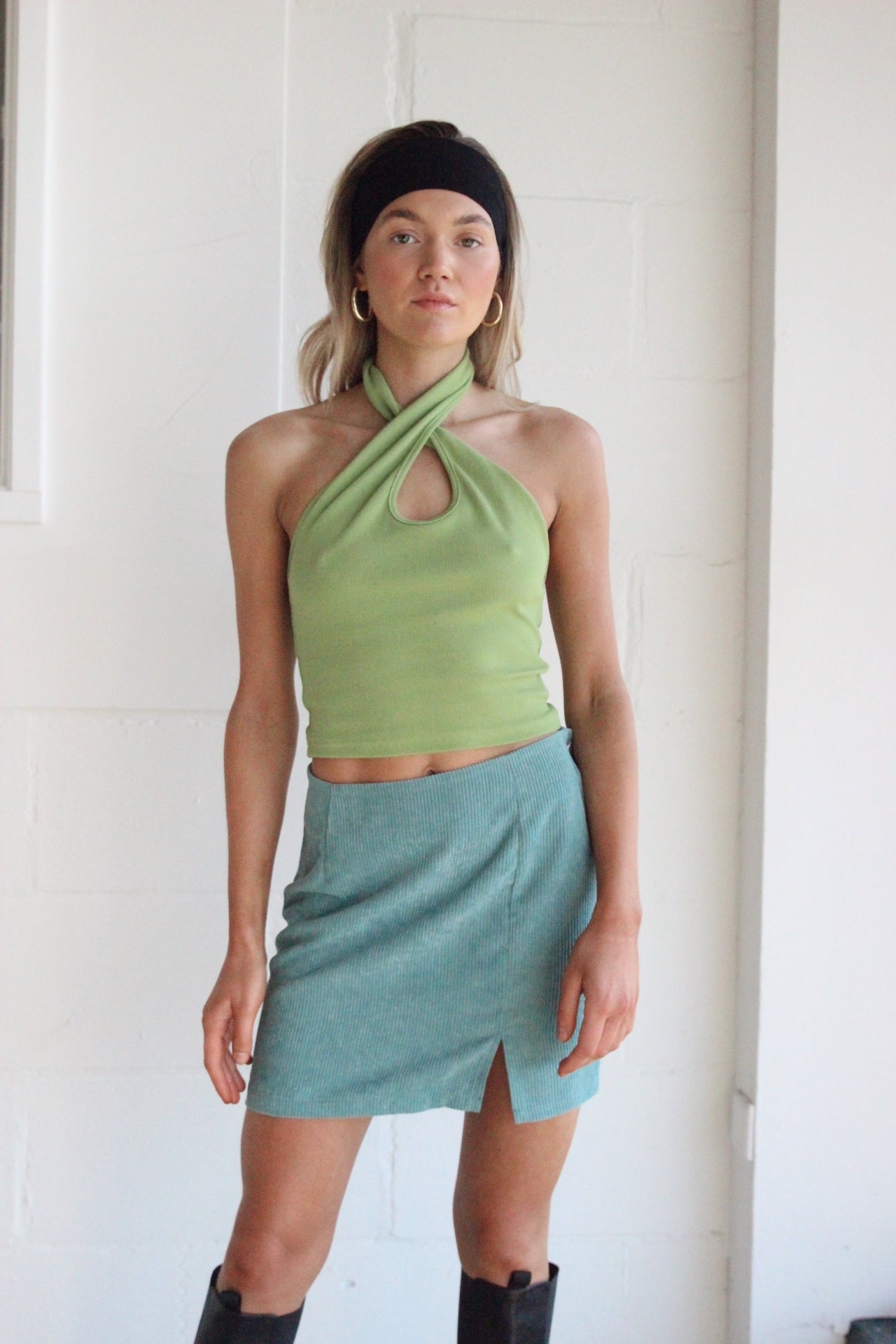 LUNE – Blue Ribbed Side Split Skirt