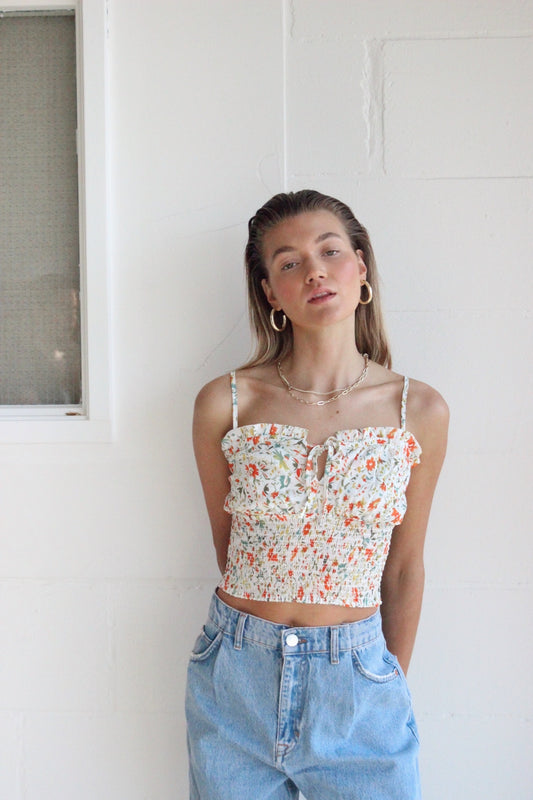 DANA – Floral Printed Tie Up Top