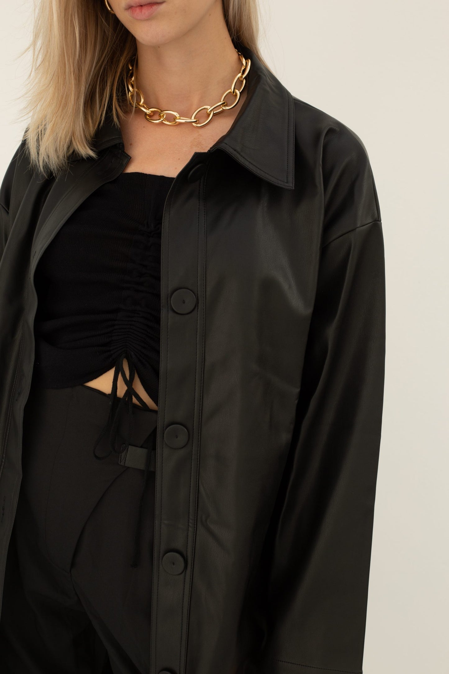 MAX – Faux Leather Trench Coat