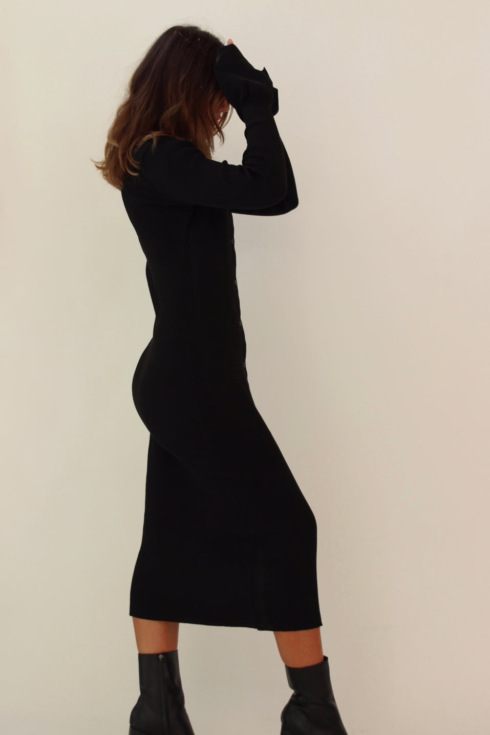Black Rib Knitted Collared Midi Dress from Chouette Club
