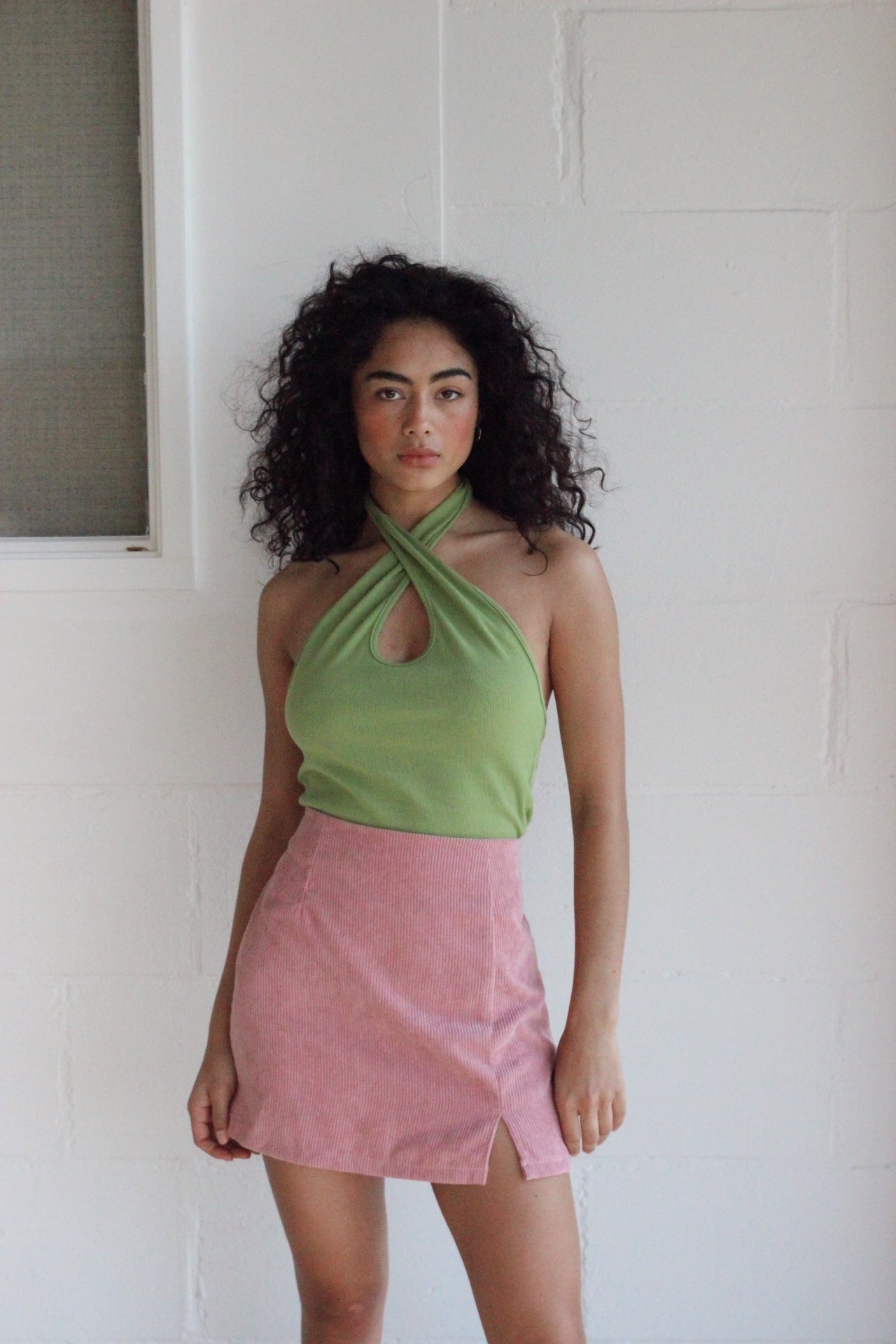 LUNE – Pink Ribbed Side Split Skirt