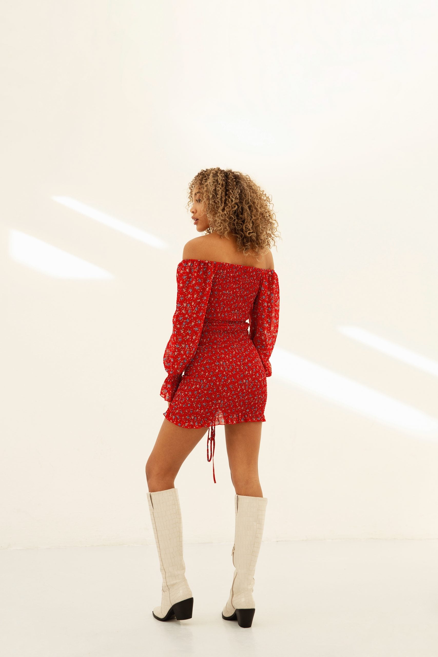 FLORE –  Red Printed Mesh Dress