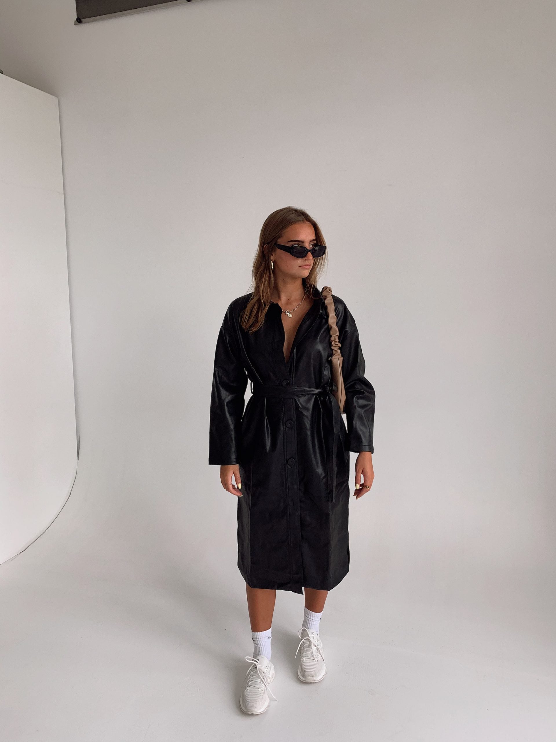 MAX – Faux Leather Trench Coat