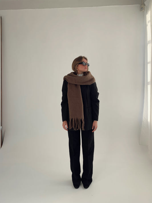 FRIDA – Brown Soft Braided Tassle Scarf